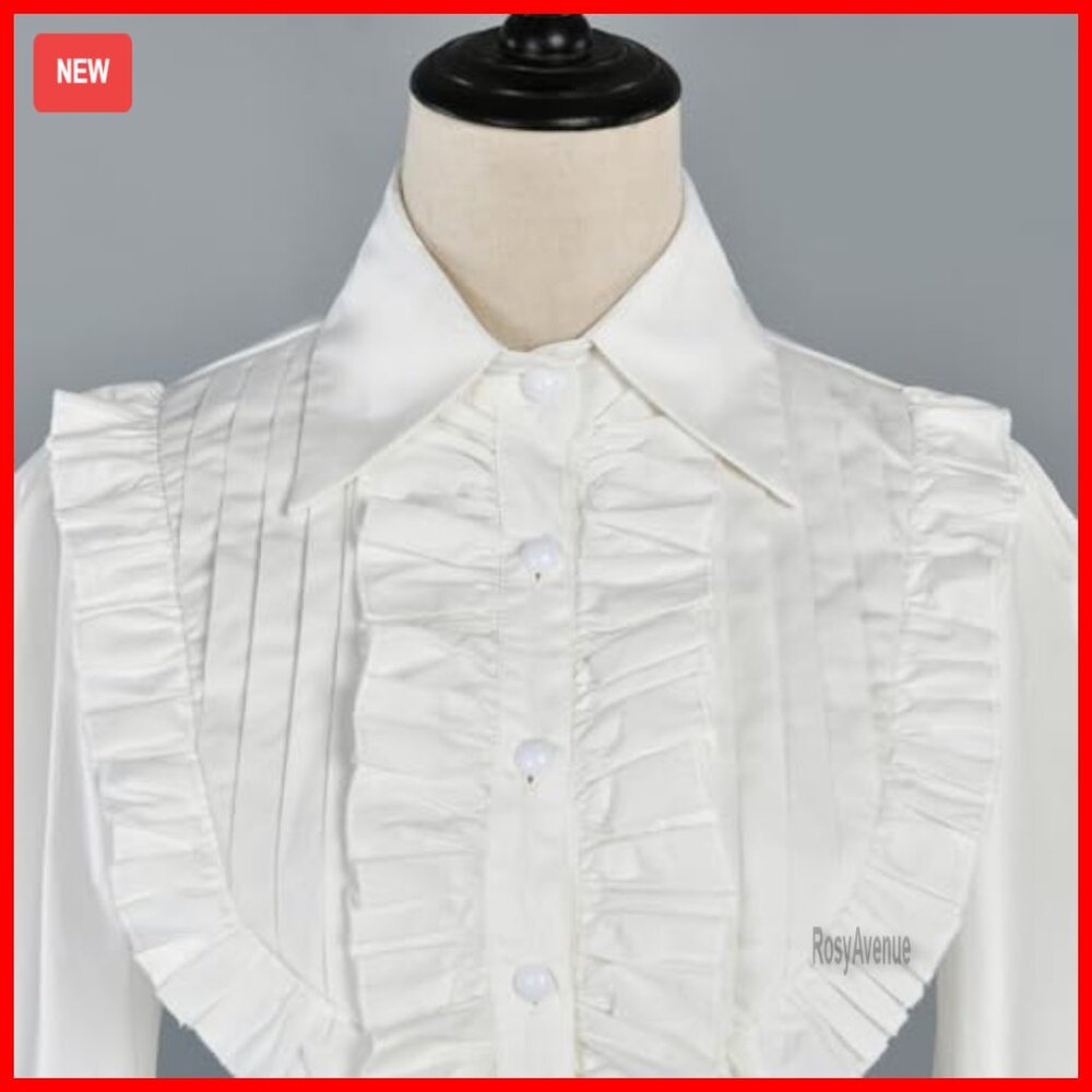 Victorian Gothic Cotton Blouse with Lace-Up Back and Ruffles - Picture 6 of 7